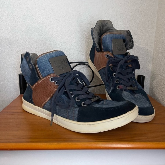 Men's Guess Denim Leather High Top Shoes size 11.5M - Picture 4 of 7